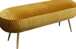 Ławka Do Przedpokoju żółta Aksamitna Nogi Złote 120x47 Cm
