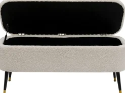 Ławka Do Przedpokoju Ze Schowkiem Tkanina Pluszowa Biała 109x45 Cm