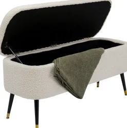 Ławka Do Przedpokoju Ze Schowkiem Tkanina Pluszowa Biała 109x45 Cm
