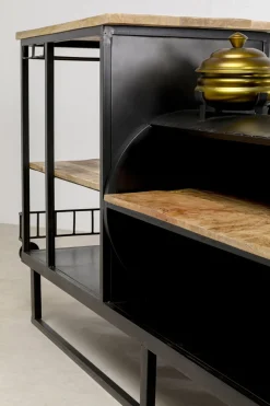 Barek Loft Z Akcesoriami Do Drinków Lokomotywa Parowa Stal I Drewno 225x105 Cm
