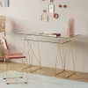 Biurko Polar 135x65 Cm Szkło Hartowane - Nogi Złote