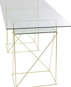 Biurko Polar 135x65 Cm Szkło Hartowane - Nogi Złote
