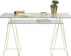 Biurko Polar 135x65 Cm Szkło Hartowane - Nogi Złote