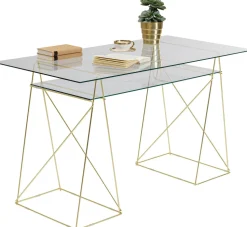 Biurko Polar 135x65 Cm Szkło Hartowane - Nogi Złote