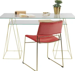 Biurko Polar 135x65 Cm Szkło Hartowane - Nogi Złote