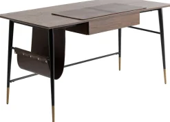 Biurko Z Szufladą Brązowe MDF 153x71 Cm Skóra Naturalna