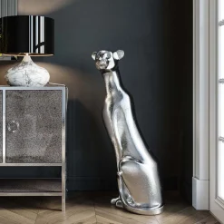 Dekoracja Stojąca Sitting Leopard 68x150 Cm Srebrna