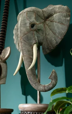 Figurka Dekoracyjna Elephant Head Pearls 40x76 Cm Szara
