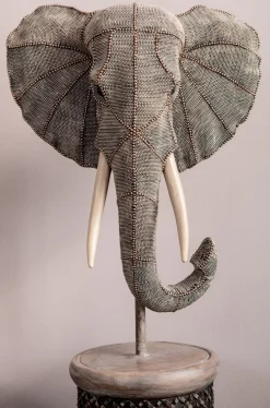Figurka Dekoracyjna Elephant Head Pearls 40x76 Cm Szara