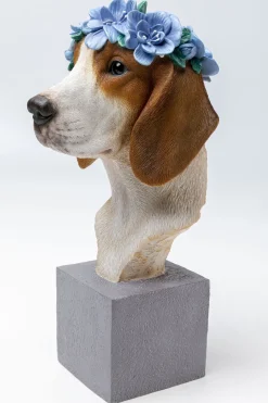 Figurka Dekoracyjna Kolorowa Pies Beagle Z Kwiatami 24x47 Cm