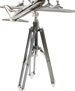 Figurka Dekoracyjna Na Trójnogu Samolot Aluminium Niklowane 57x54 Cm