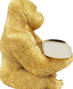 Figurka Dekoracyjna Z Tacą Gorilla Butler 29x37 Cm Złota