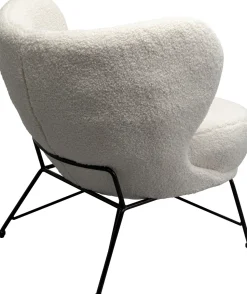 Fotel Do Salonu Biały Boucle Nogi Czarne Stalowe 80x83 Cm
