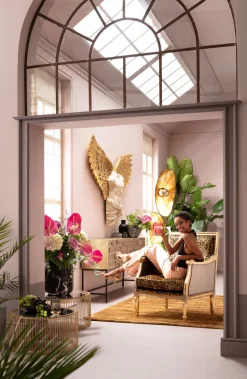 Fotel Glamour Do Salonu Panterka Rama Złota 70x98 Cm