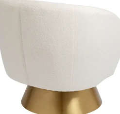 Fotel Obrotowy Biały Tkanina Boucle Podstawa Złota 78x75 Cm