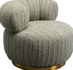 Fotel Obrotowy Boucle Niebieskie Paski Podstawa Złota 95x70 Cm