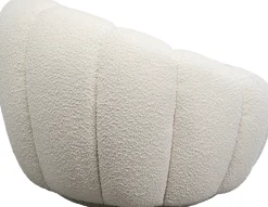 Fotel Obrotowy Do Salonu Biały Tkanina Boucle 94x66 Cm