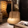 Fotel Obrotowy Jasnobrązowy Skóra Semianilinowa Podstawa Czarna 79x74 Cm