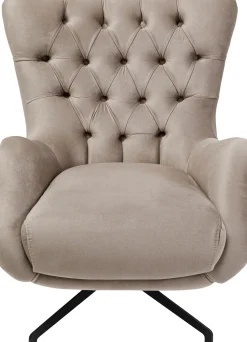 Fotel Obrotowy Welurowy Pikowany Beżowy Nogi Czarne 78x93 Cm