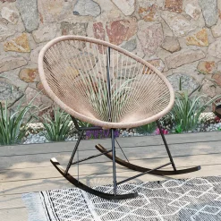 Fotel Ogrodowy Bujany Naturalny Nogi Stalowe Czarne 73x85 Cm
