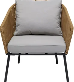 Fotel Ogrodowy W Kolorze Naturalnym Siedzisko Szare 84x81 Cm Nogi Czarne
