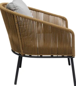 Fotel Ogrodowy W Kolorze Naturalnym Siedzisko Szare 84x81 Cm Nogi Czarne