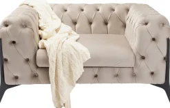 Fotel Welurowy Pikowany Beżowy Glamour Nogi Czarne 120x70 Cm