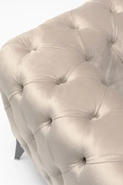 Fotel Welurowy Pikowany Beżowy Glamour Nogi Czarne 120x70 Cm