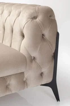 Fotel Welurowy Pikowany Beżowy Glamour Nogi Czarne 120x70 Cm