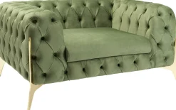 Fotel Welurowy Pikowany Zielony Glamour Nogi Złote 120x70 Cm