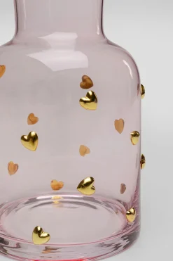 Karafka Szklana Różowa Wzór Złote Serduszka 755 Ml