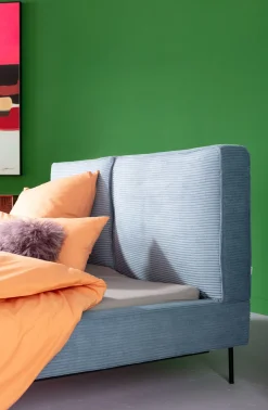 Łóżko Podwójne Z Zagłówkiem Niebieskie Nogi Czarne 180x200 Cm