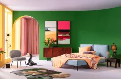 Łóżko Podwójne Z Zagłówkiem Niebieskie Nogi Czarne 160x200 Cm