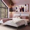 Łóżko Podwójne Z Zagłówkiem Szare Nogi Czarne 180x200 Cm