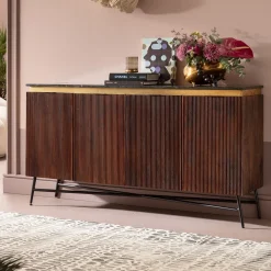 Komoda Catalina 160x86 Cm Drewno Mango Ciemnobrązowe - Blat Marmur