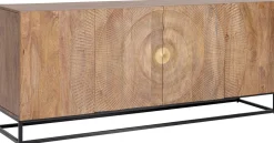 Komoda Drewniana Czterodrzwiowa Boho Podstawa Czarna 177x75 Cm