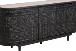 Komoda 3-drzwiowa Boho Drewno Mango Czarne Blat Naturalny 160x75 Cm