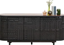 Komoda 3-drzwiowa Boho Drewno Mango Czarne Blat Naturalny 160x75 Cm