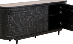 Komoda 3-drzwiowa Boho Drewno Mango Czarne Blat Naturalny 160x75 Cm