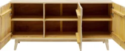 Komoda 3-drzwiowa Drewniana Boho Motyw Roślinny 160x75 Cm