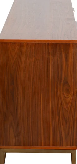Komoda 3-drzwiowa Fornir Orzechowy Nogi Złote Stalowe 160x78 Cm Front Efekt 3D