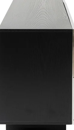 Komoda 4-drzwiowa Fornirowana Czarna Front Srebrny Ze Stali Nierdzewnej 160x78 Cm