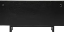Komoda 4-drzwiowa Fornirowana Czarna Front Srebrny Ze Stali Nierdzewnej 160x78 Cm