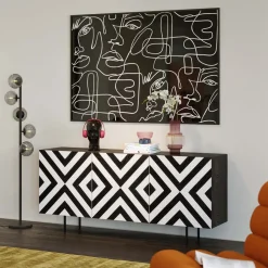 Komoda 3-drzwiowa Fornirowana Front Czarno-biały 160x75 Cm