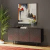 Komoda 3-drzwiowa Fornirowana Czarna Front Kolorowy 160x75 Cm