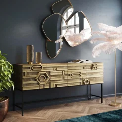 Komoda 4-drzwiowa Złota Ręcznie Kuta Stal Mosiężna 183x86 Cm