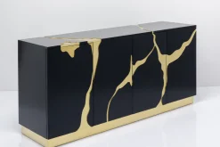 Komoda Glamour Czterodrzwiowa Czarno-złota 165 Cm