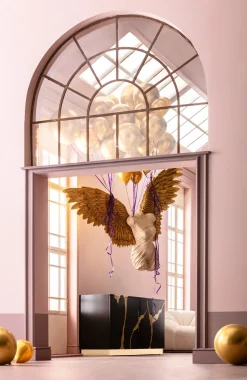 Komoda Glamour Czterodrzwiowa Czarno-złota 165 Cm