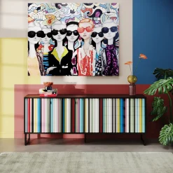 Komoda Kolorowa Z Szufladami I Drzwiami MDF 186 Cm Podstawa Czarna Stalowa