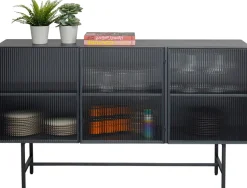 Komoda Loft Czarna Stalowa Front Szkło Ryflowane 150x90 Cm